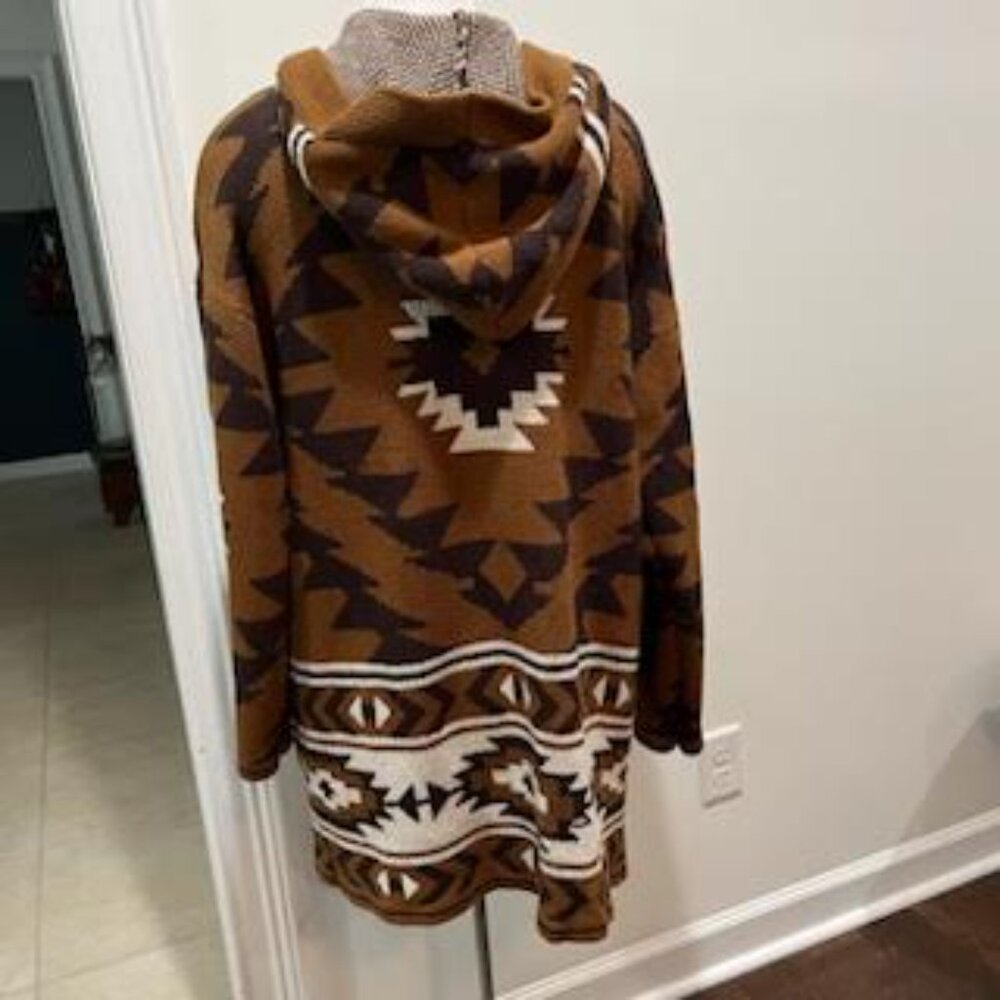 Lucky Brand Southwestern Aztec Pattern Open Front Cardigan Sz Large Brown Boho - Picture 5 of 12